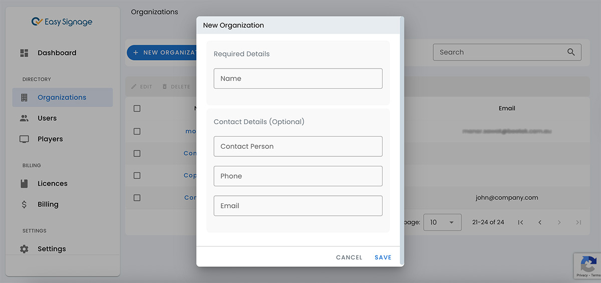 add new Organization